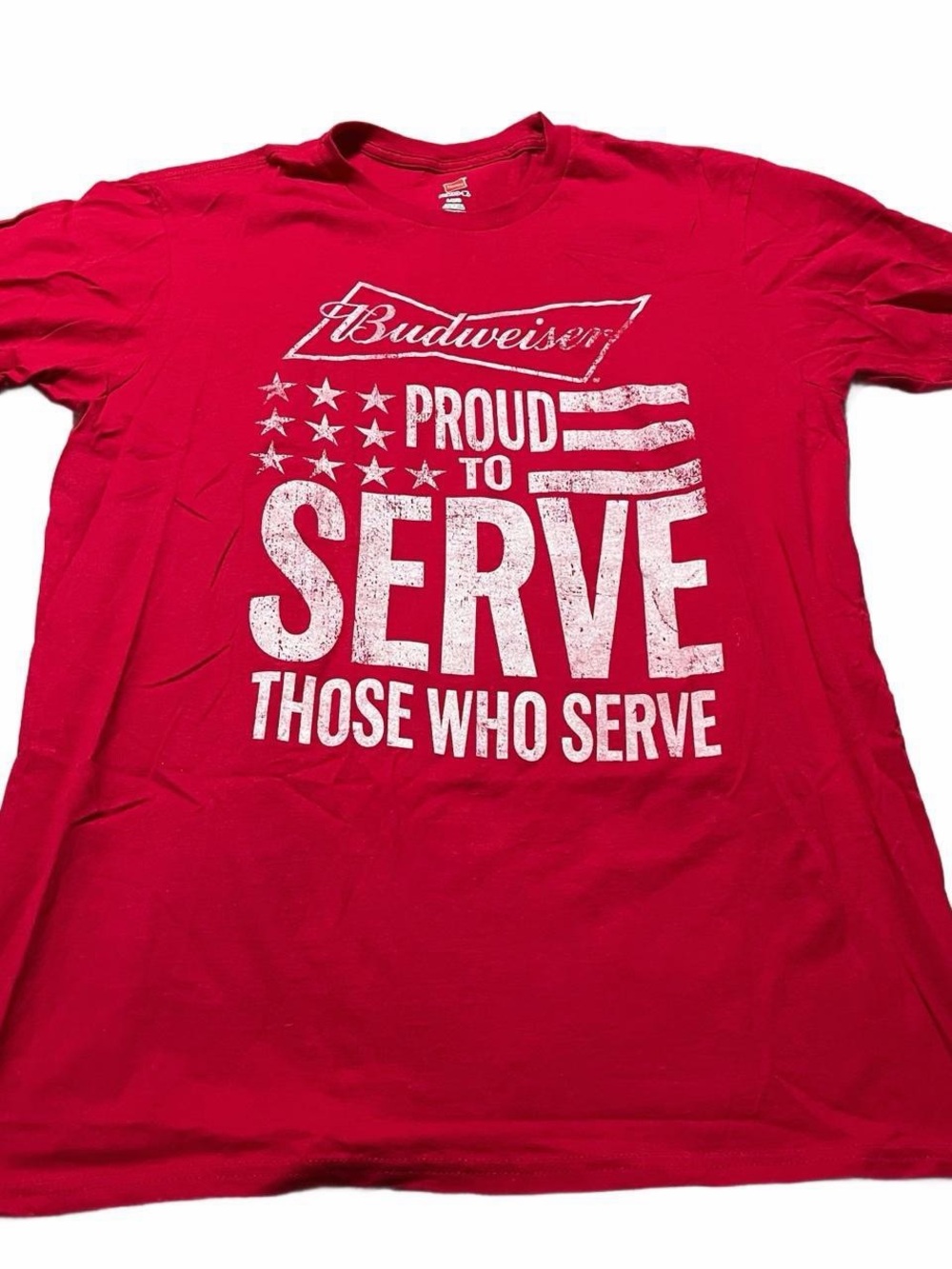 Budweiser Proud to Serve Red Patriotic Graphic Tee Size Large Beer American
